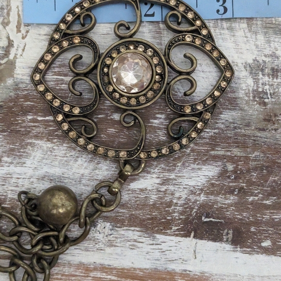 Chico's Bronze Tone, Peach Rhinestone Belt - Picture 9 of 9